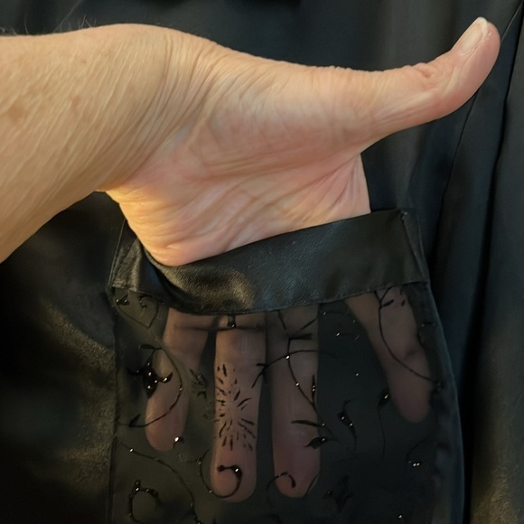 Secret Treasures black silky pajamas. 2pc. Decorative trim with gold sparkles. L - Picture 4 of 9